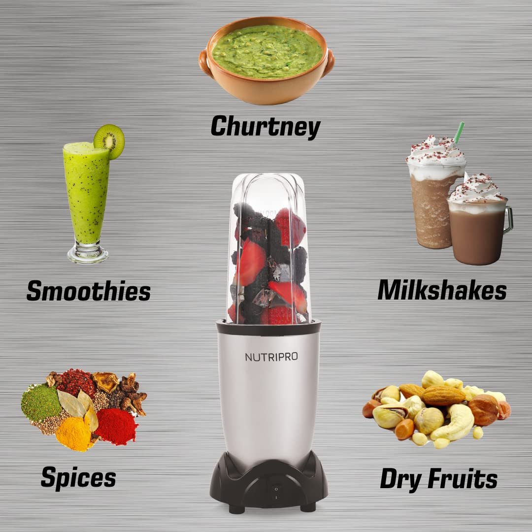 NutriPro Juicer Mixer Grinder - Smoothie Maker - 500 Watts (2 Jars &amp; 1 Blade, Silver) - 2 Year Warranty - View 4