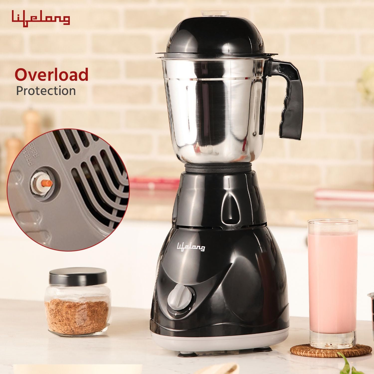 Lifelong LLMG23 Power Pro 500-Watt Mixer Grinder with 3 Jars (Liquidizing, Wet Grinding and Chutney Jar), Stainless Steel blades, 1 Year Warranty  - View 3