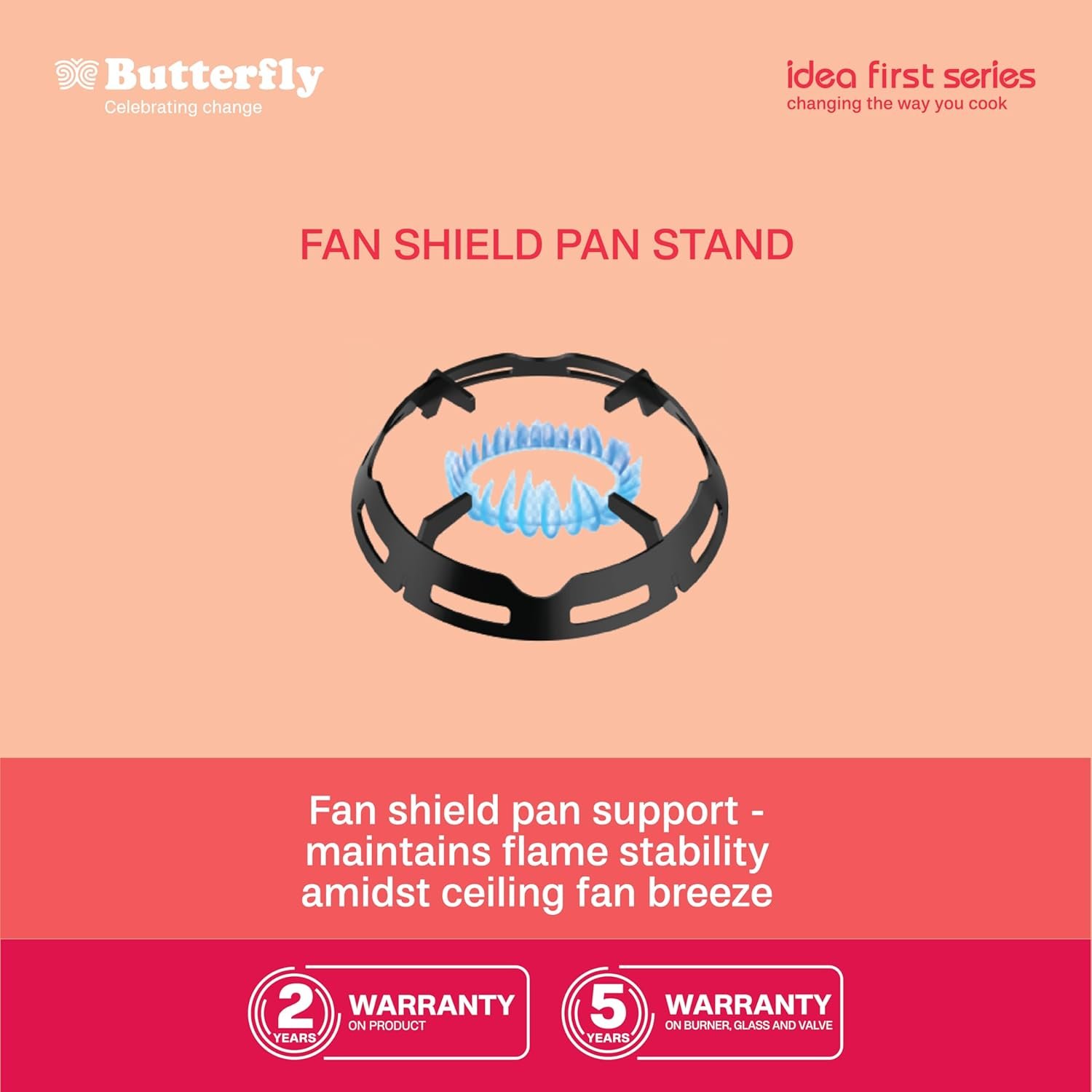 Butterfly Renz 3 Burner 3 Star Glass Top Gas Stove | Fan shield | Leak Proof European Valve | Rust Resistant Frame | Patented Lift Lock | 8mm Tempered Designer Glass | 2 Years Product Warranty - View 6