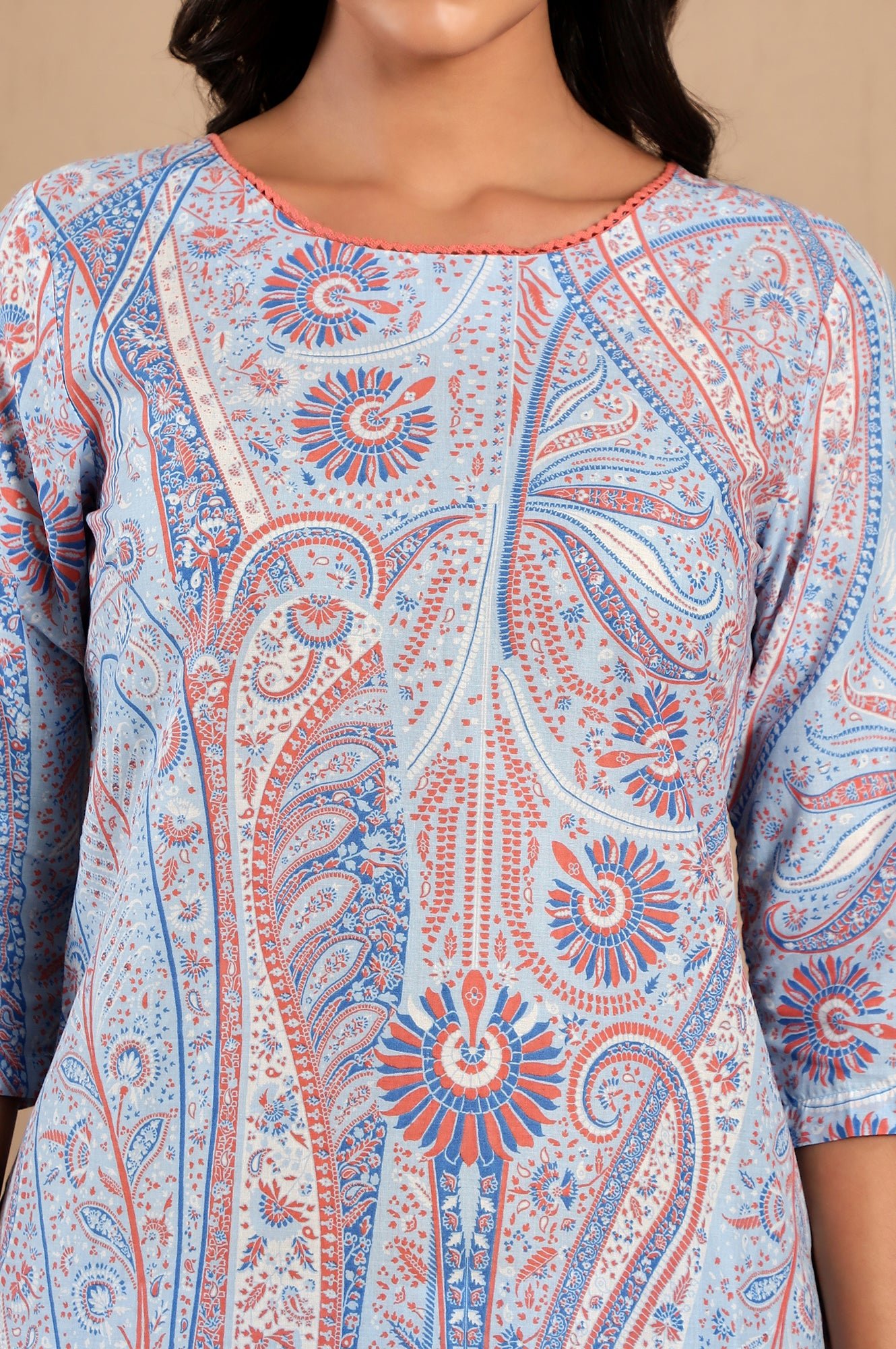 Light Blue Paisley Printed kurta Co-Ord Set - View 7