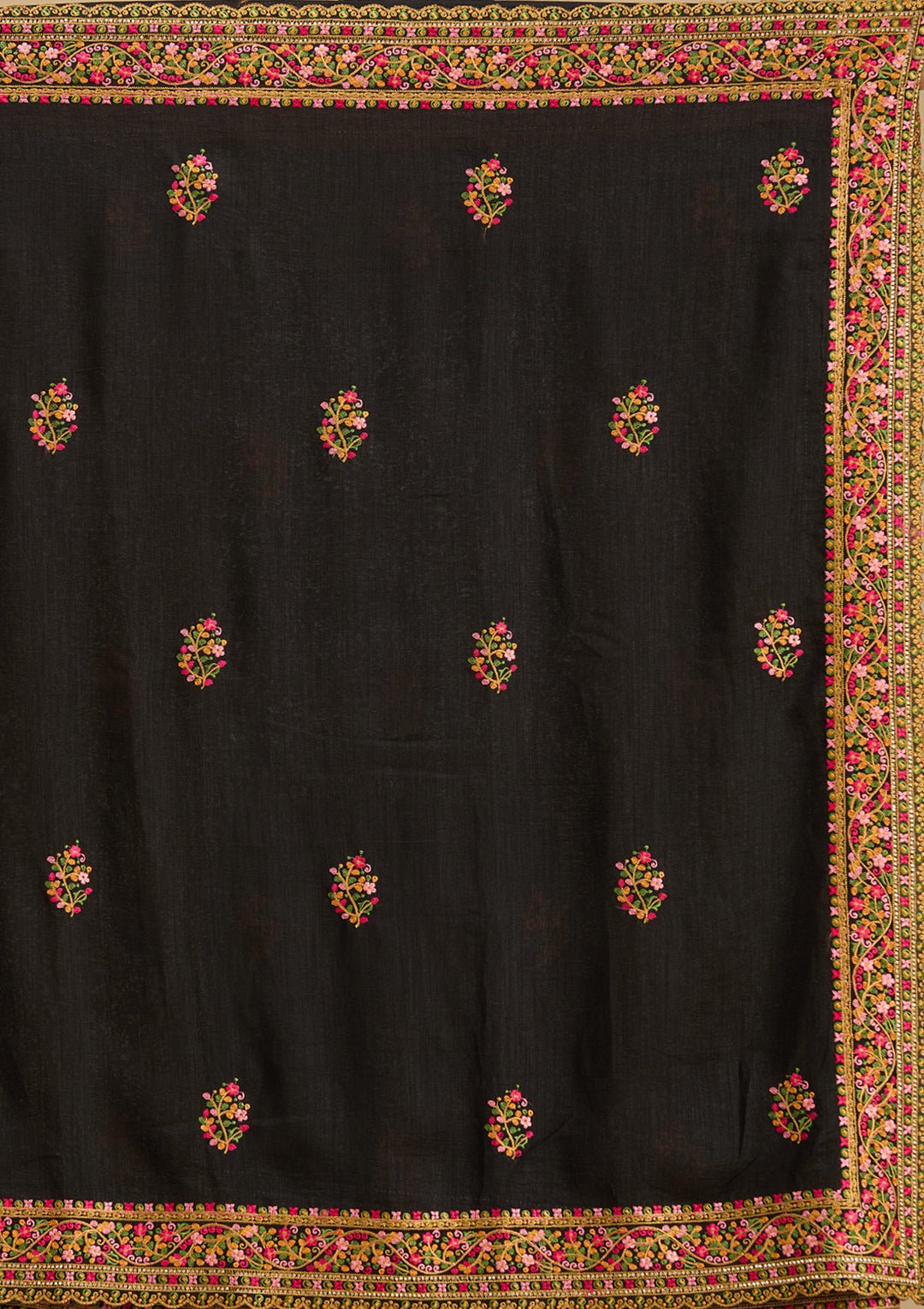 Black Kashmiri Soft Raw Silk Saree - View 4