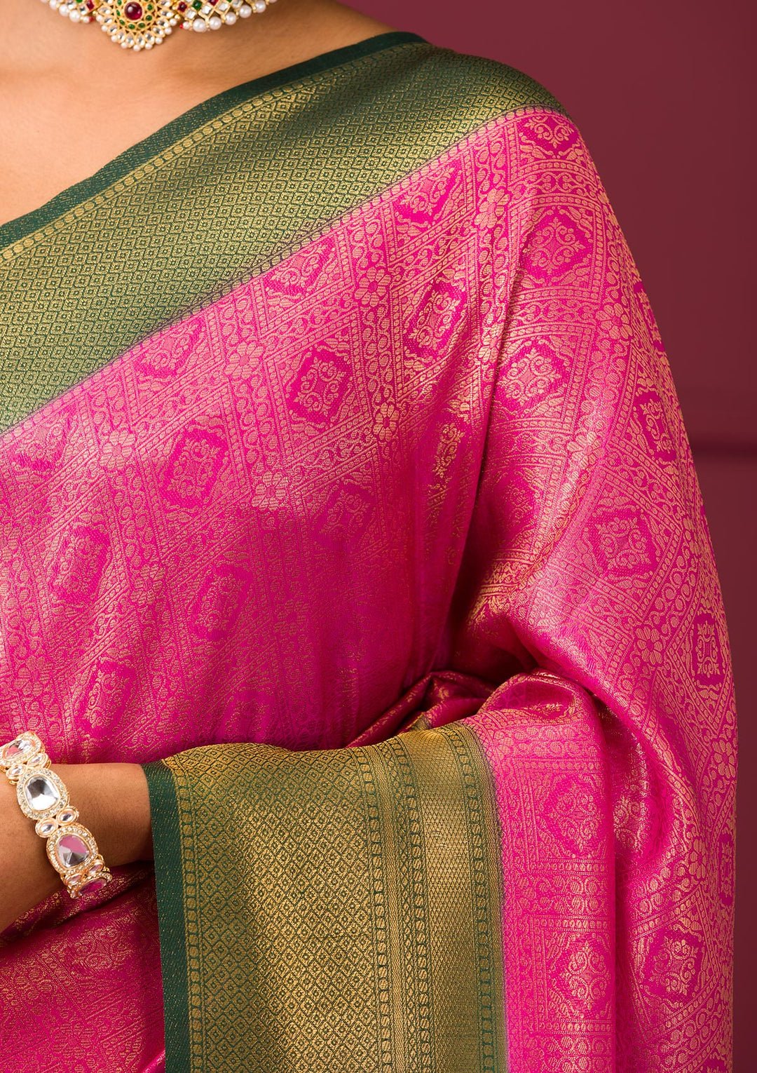 Pink Zariwork Soft Silk Saree - View 4