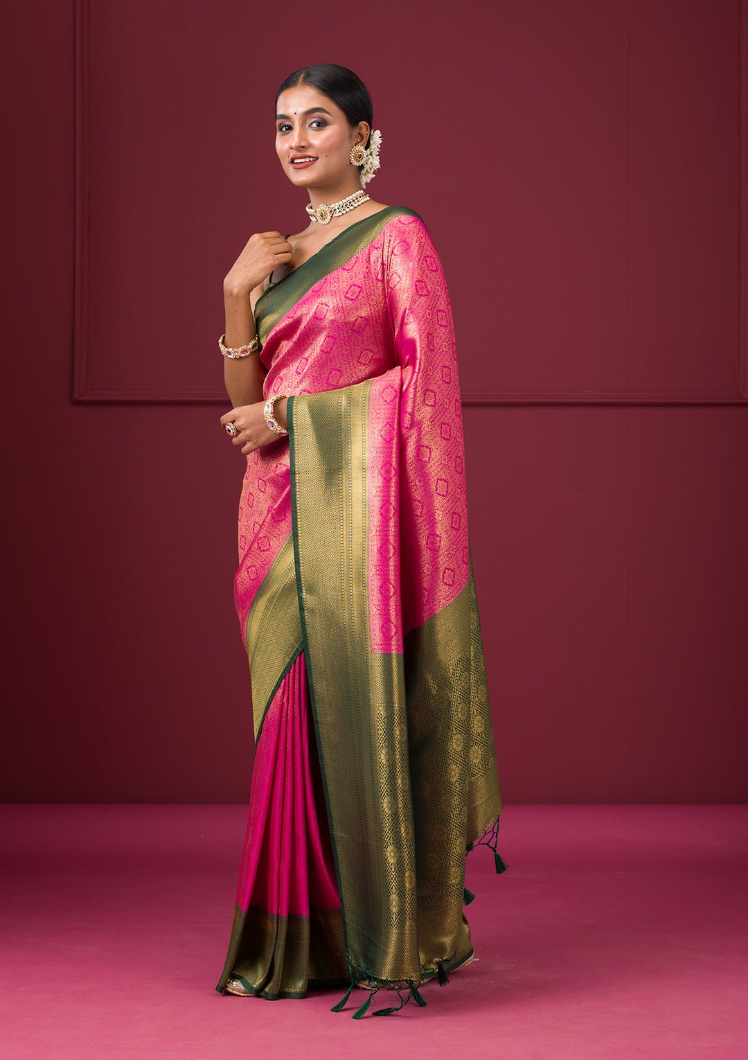 Pink Zariwork Soft Silk Saree - View 5