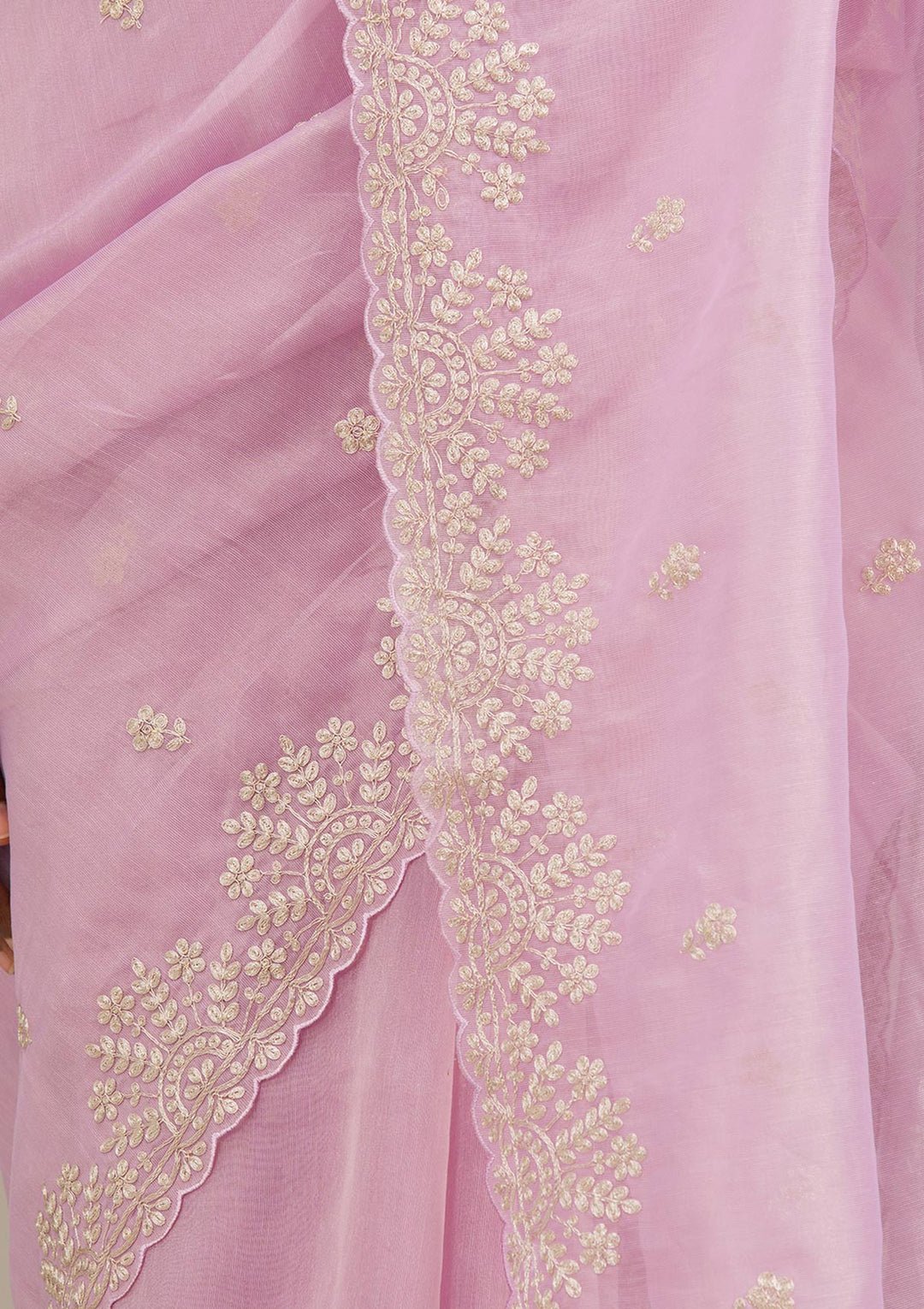 Lavender Threadwork Tissue Saree - View 2