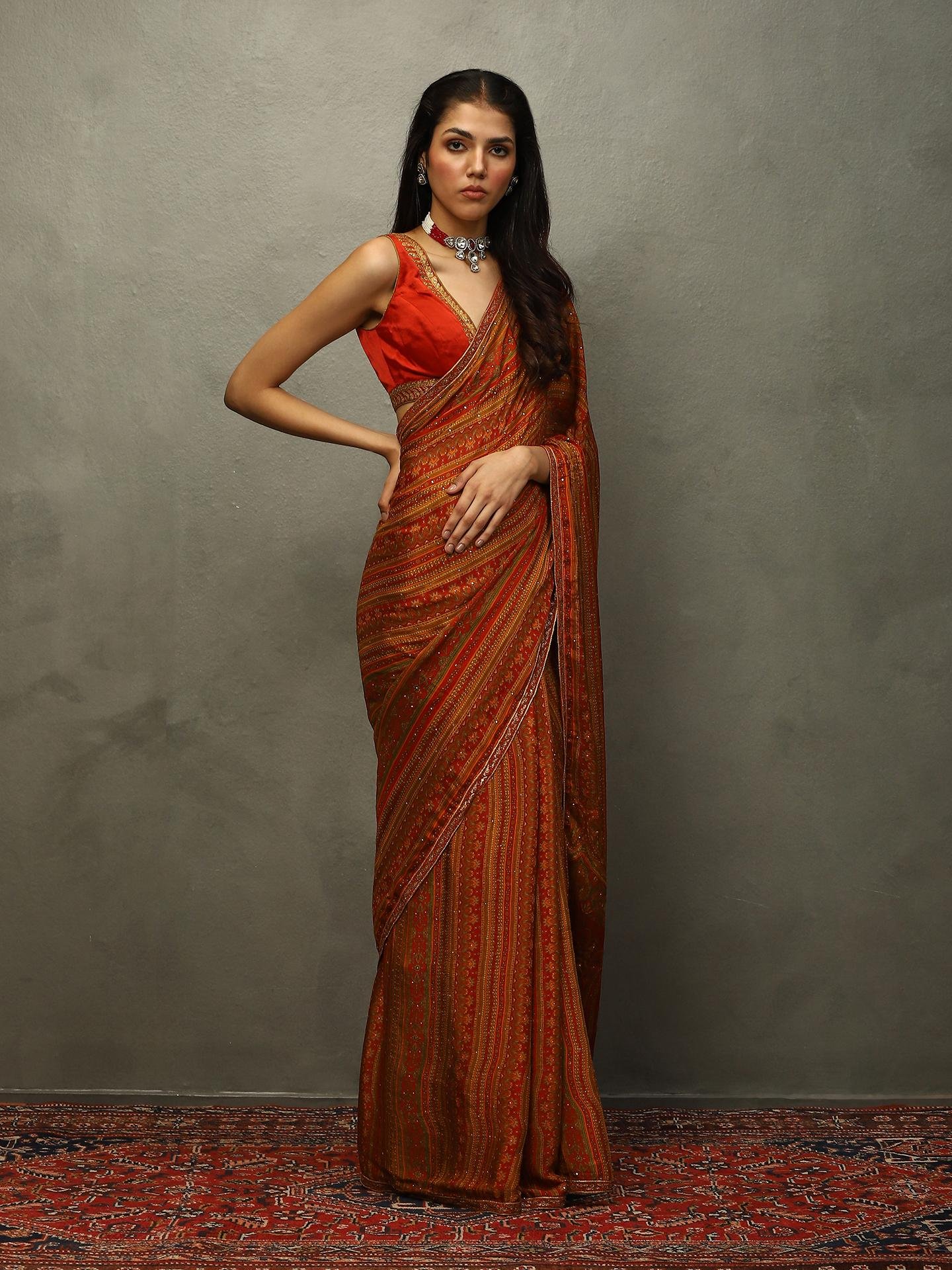 Red &amp; Beige Vasu Saree - View 6