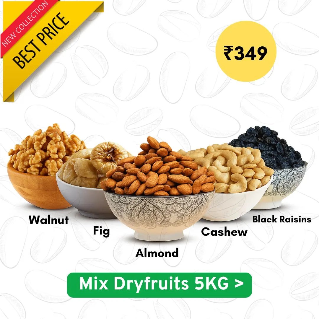 Almonds, Cashews, Walnut, Black Raisins, Fig - Healthy Dry Fruit Snacks | Tasty & Delicious, Rich in Protein | High in Protein, Fiber & Boost Immunity | Real Nuts | Gluten-Free | Super Healthy Nuts - Combo Pack of 5 KG