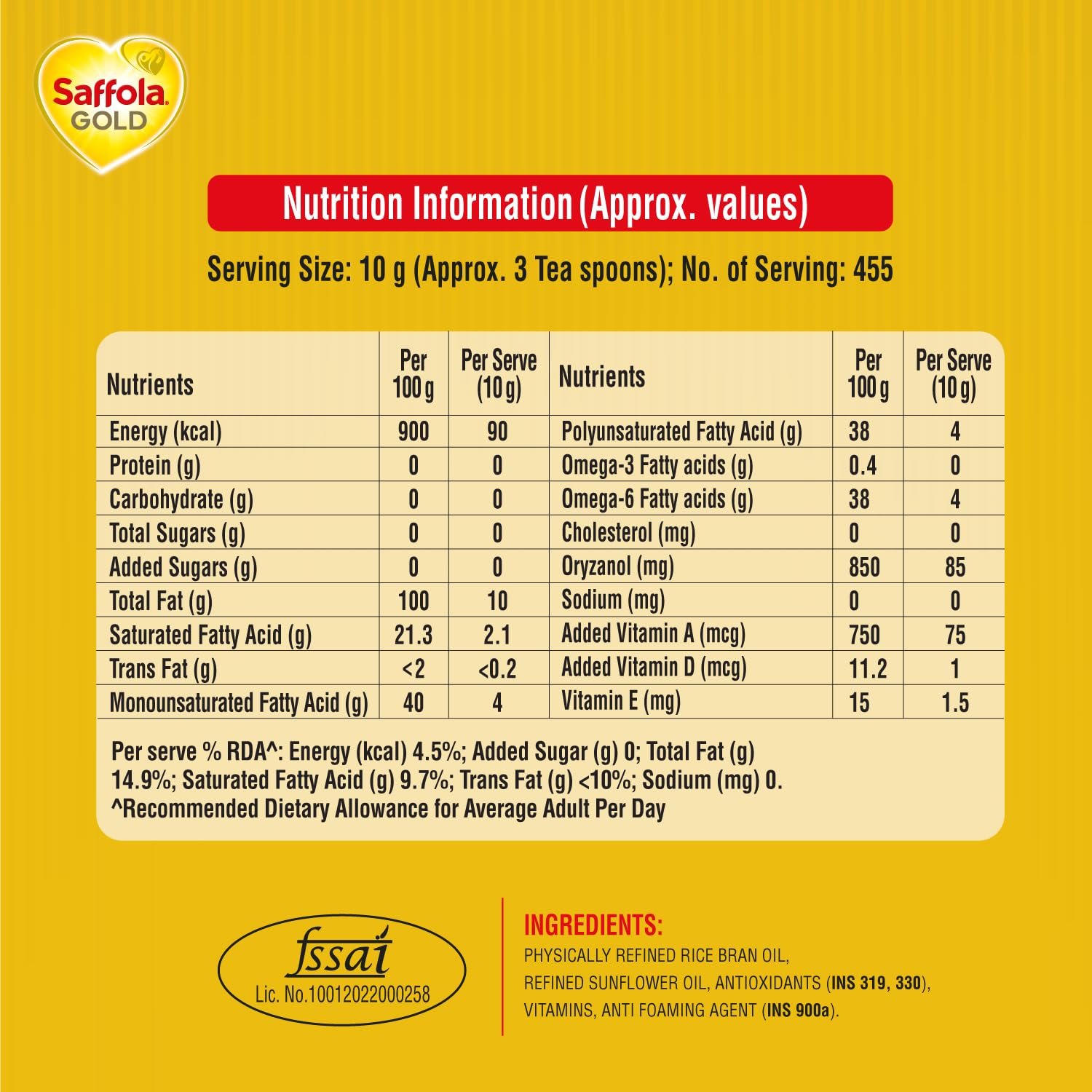 5 Litre Jar + Free 1 Litre Pouch Saffola Gold Refined Cooking oil | Blended of Rice Bran & Sunflower oil - View 5