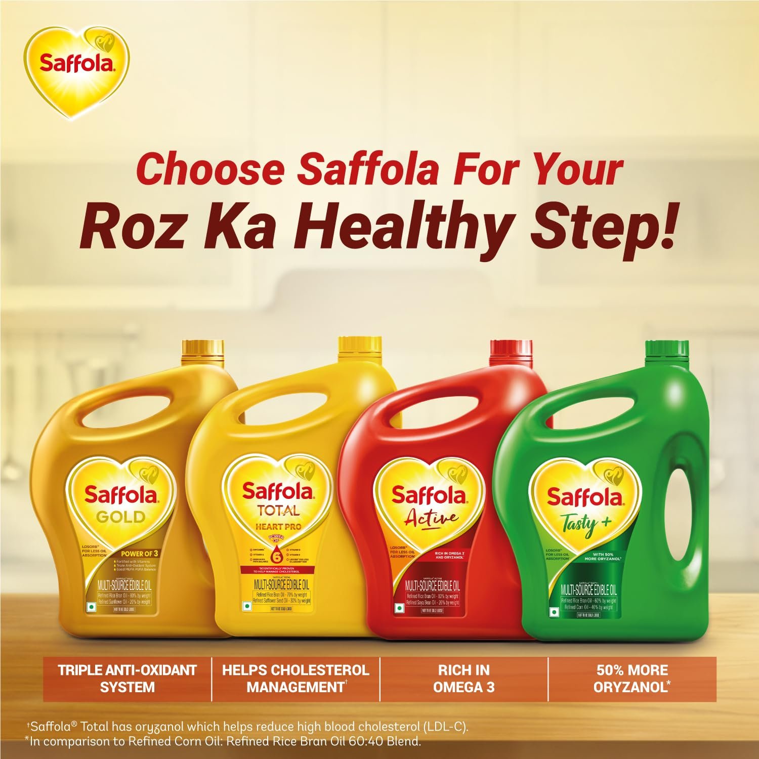 5 Litre Jar + Free 1 Litre Pouch Saffola Gold Refined Cooking oil | Blended of Rice Bran & Sunflower oil - View 3