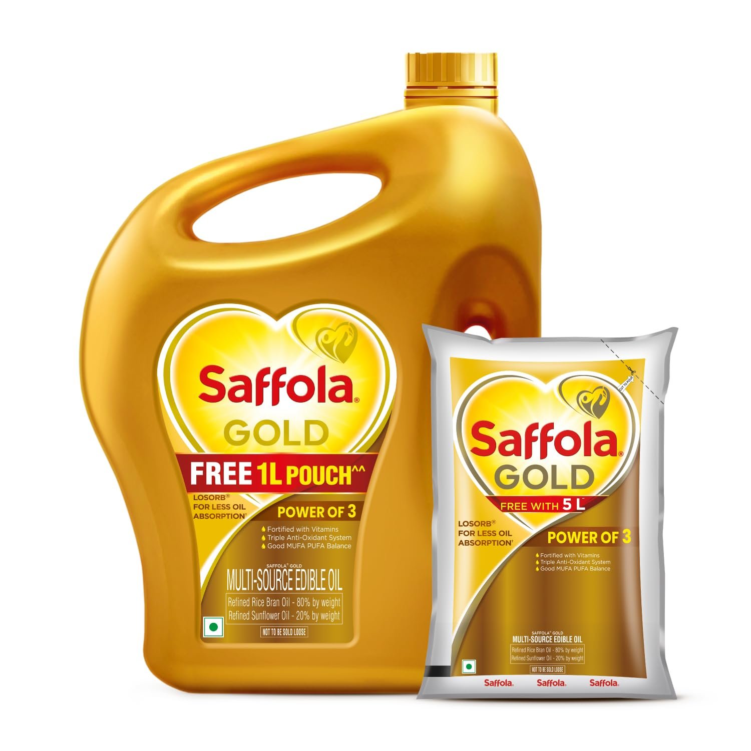 5 Litre Jar + Free 1 Litre Pouch Saffola Gold Refined Cooking oil | Blended of Rice Bran & Sunflower oil - View 7