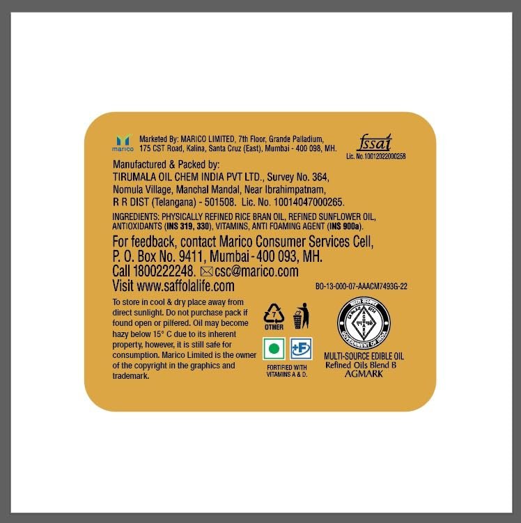 5 Litre Jar + Free 1 Litre Pouch Saffola Gold Refined Cooking oil | Blended of Rice Bran & Sunflower oil - View 2