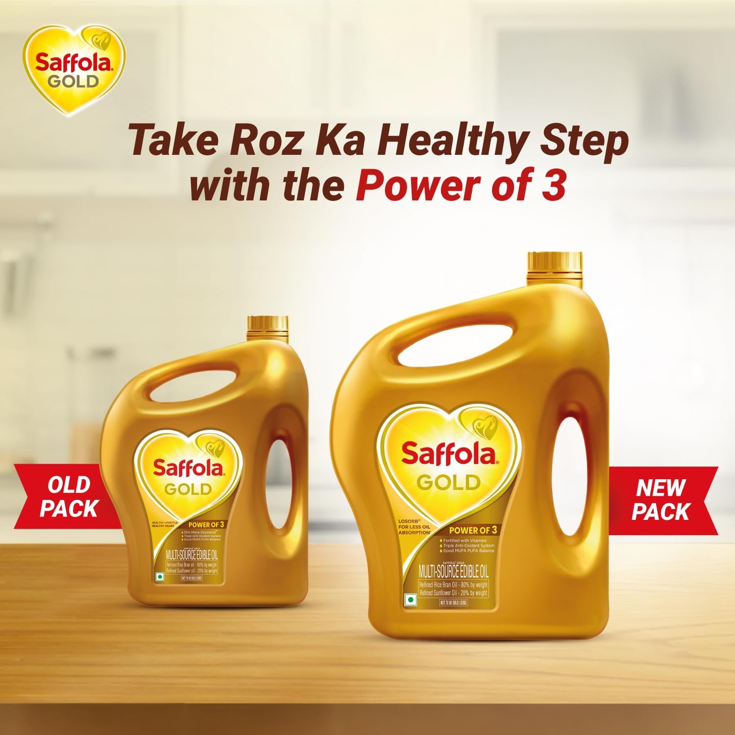 5 Litre Jar + Free 1 Litre Pouch Saffola Gold Refined Cooking oil | Blended of Rice Bran & Sunflower oil - View 6