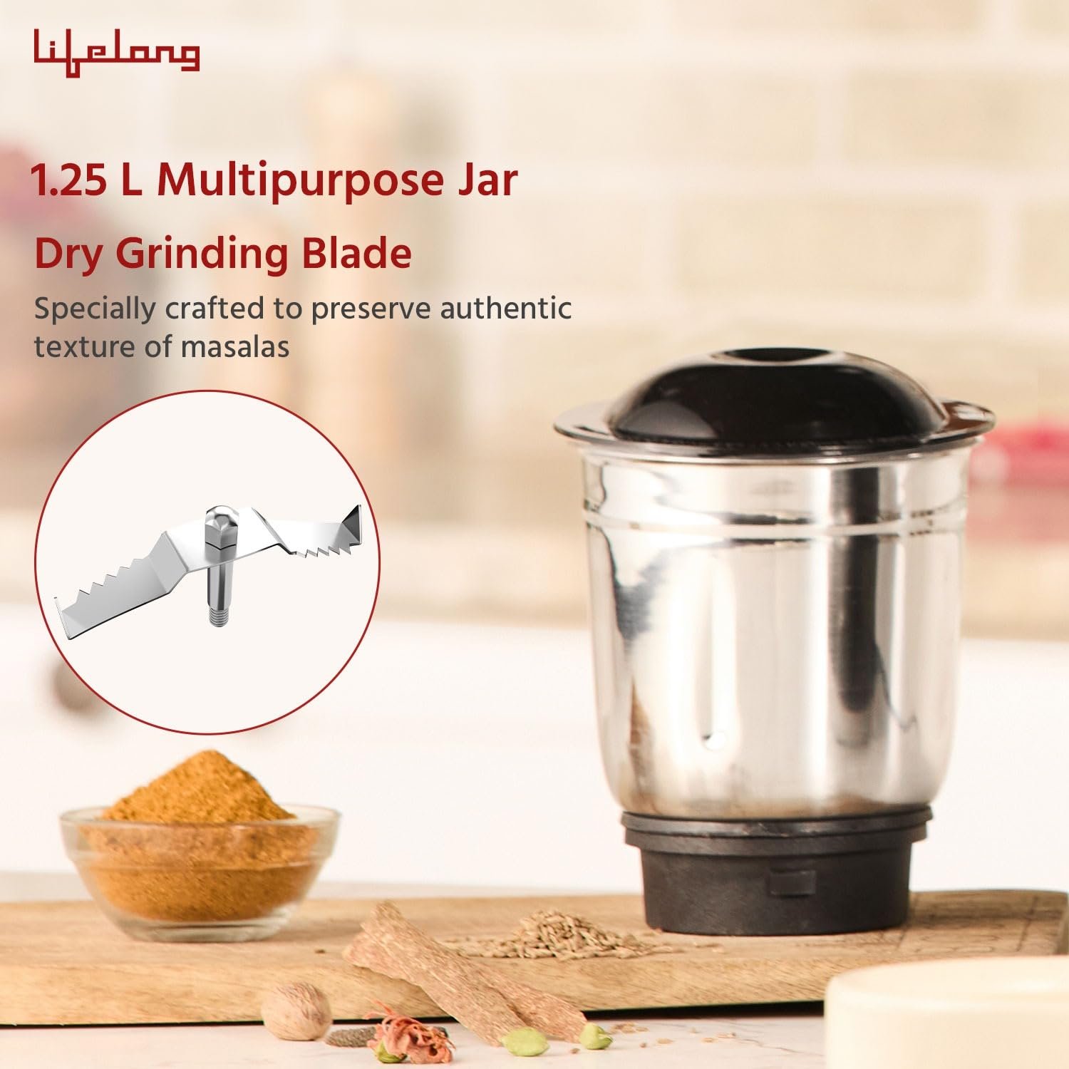 Lifelong Mixer Grinder for Kitchen - 3 Jars 500 Watt Mixie - Chutney Jar, Dry Grinder Jar & Liquidizing Jar used as Wet Grinder & Blender for Milkshake, Smoothie, Puree -Stainless Steel Blades(LLMG23) - View 4