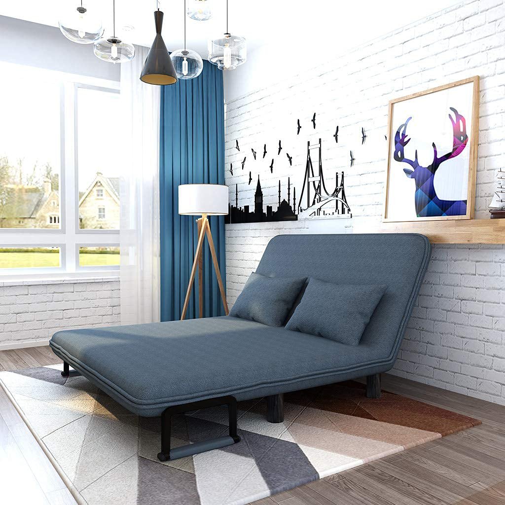 Royal Interiors 3 Seater Foldable Sofa with Cushion and Armrests | Compact Sleeper Couch for Small Spaces | Sleeper Sofa for Living Room, Bedroom | Convertible Tri-Fold Sofa Cum Bed (Blue) - View 4