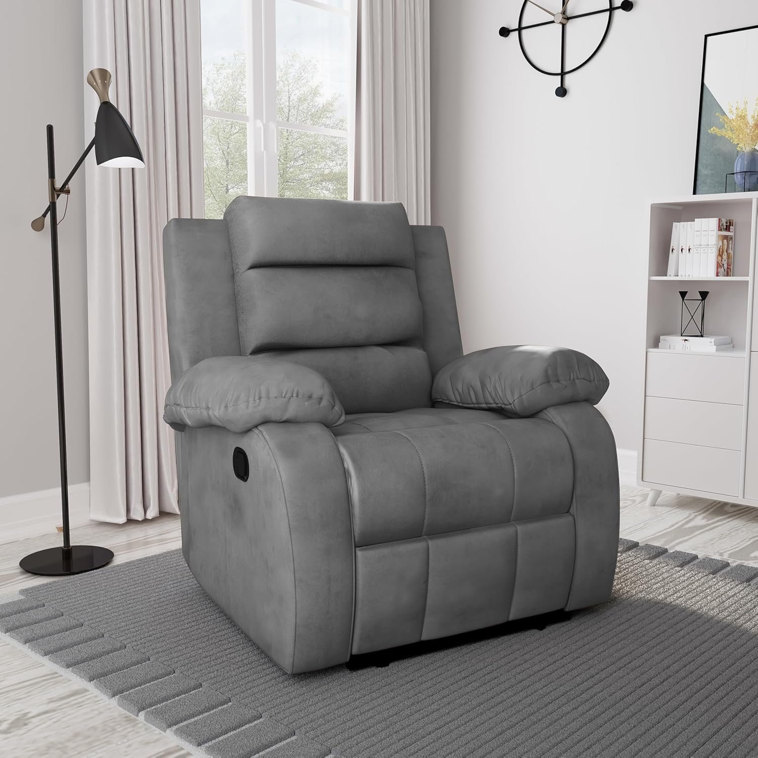 Bharat Lifestyle Austin Manual Recliner | 1 Seater Chair Sofa | Single Sofa Recliner| 3 Comfort Position | Wooden Frame | Suede Fabric | 1 Seater Recliner for Living Room Bedroom,1 Year Warranty, Grey