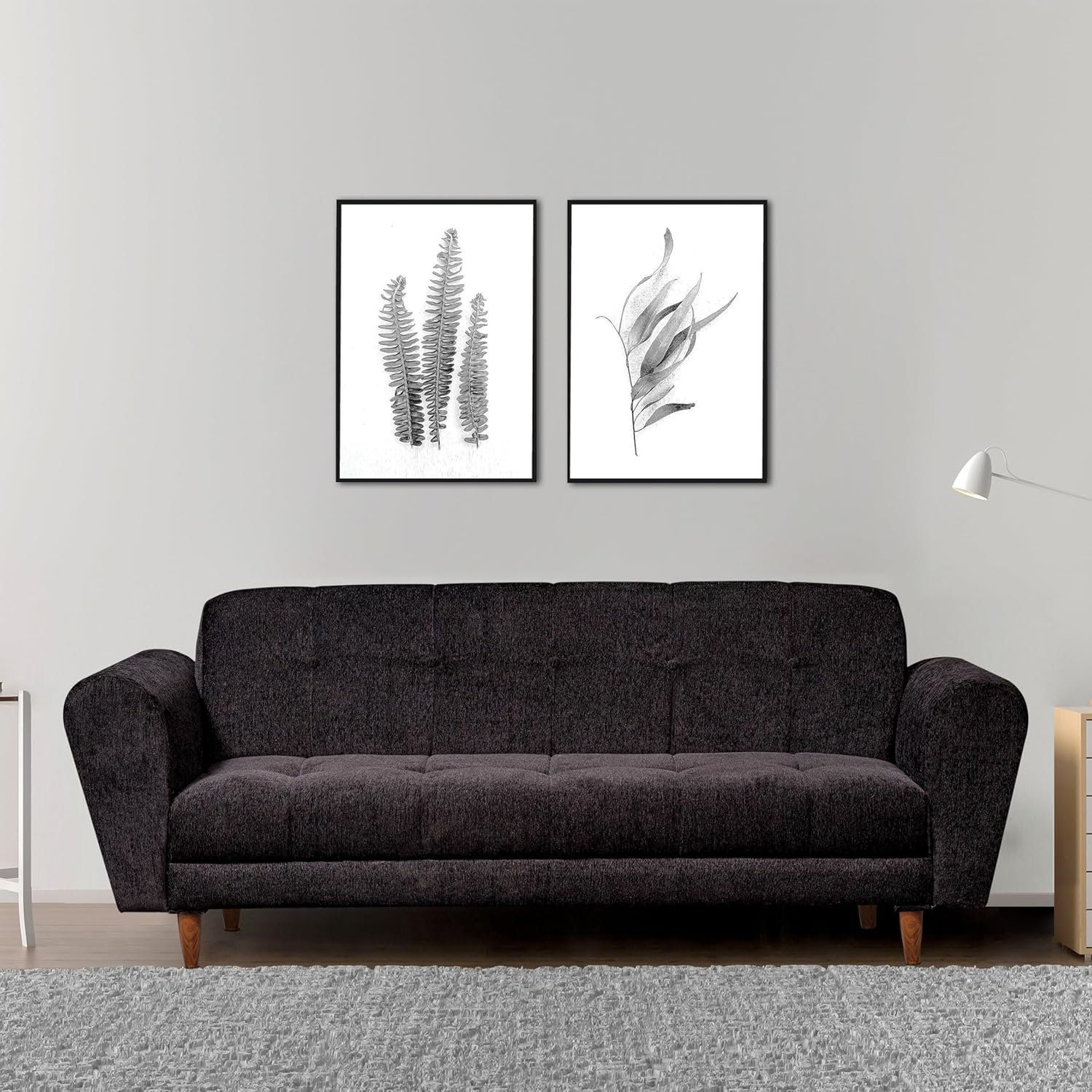 Seventh Heaven Milan 3 Seater Sofa | Luxury Comfort & Extra Spacious | Sofa | Sofa Set | Wooden Sofa Set for Living Room | Sofa for Living Room & Office (Chenille Molfino - Black)