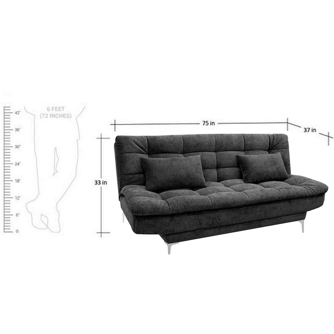 FURNY Supersoft 3 Seater Fabric Sofa Cum Bed Set (Dark Grey) - View 3