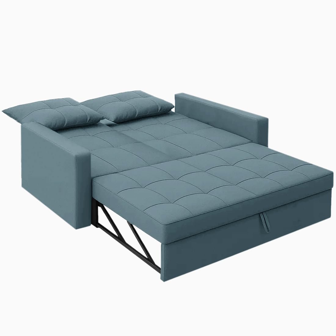 FURNY Tressa 2 Seater Pull-Out Premium Fabric Sofa Cum Bed Sofa Set for Living Room (Sky Blue Fabric) - View 5