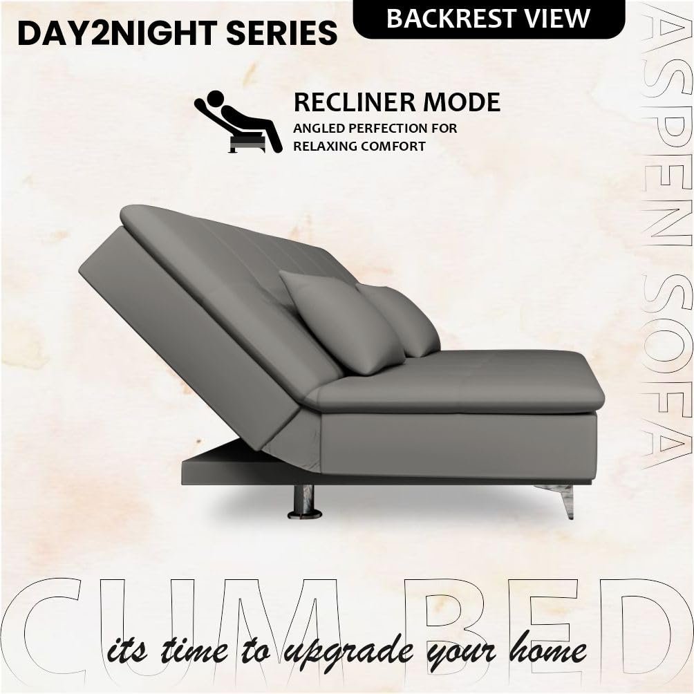 Adorn India Premium New Aspen 3 Seater Sofa Cum Bed 4X6 Velvet Suede with 2 Cushions (Color Grey) and Suitable for All Indoor, with 3 Years Warranty - View 5