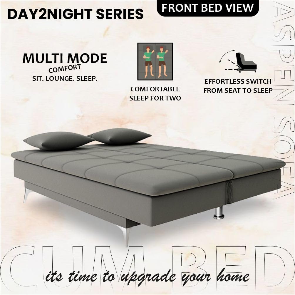 Adorn India Premium New Aspen 3 Seater Sofa Cum Bed 4X6 Velvet Suede with 2 Cushions (Color Grey) and Suitable for All Indoor, with 3 Years Warranty - View 6