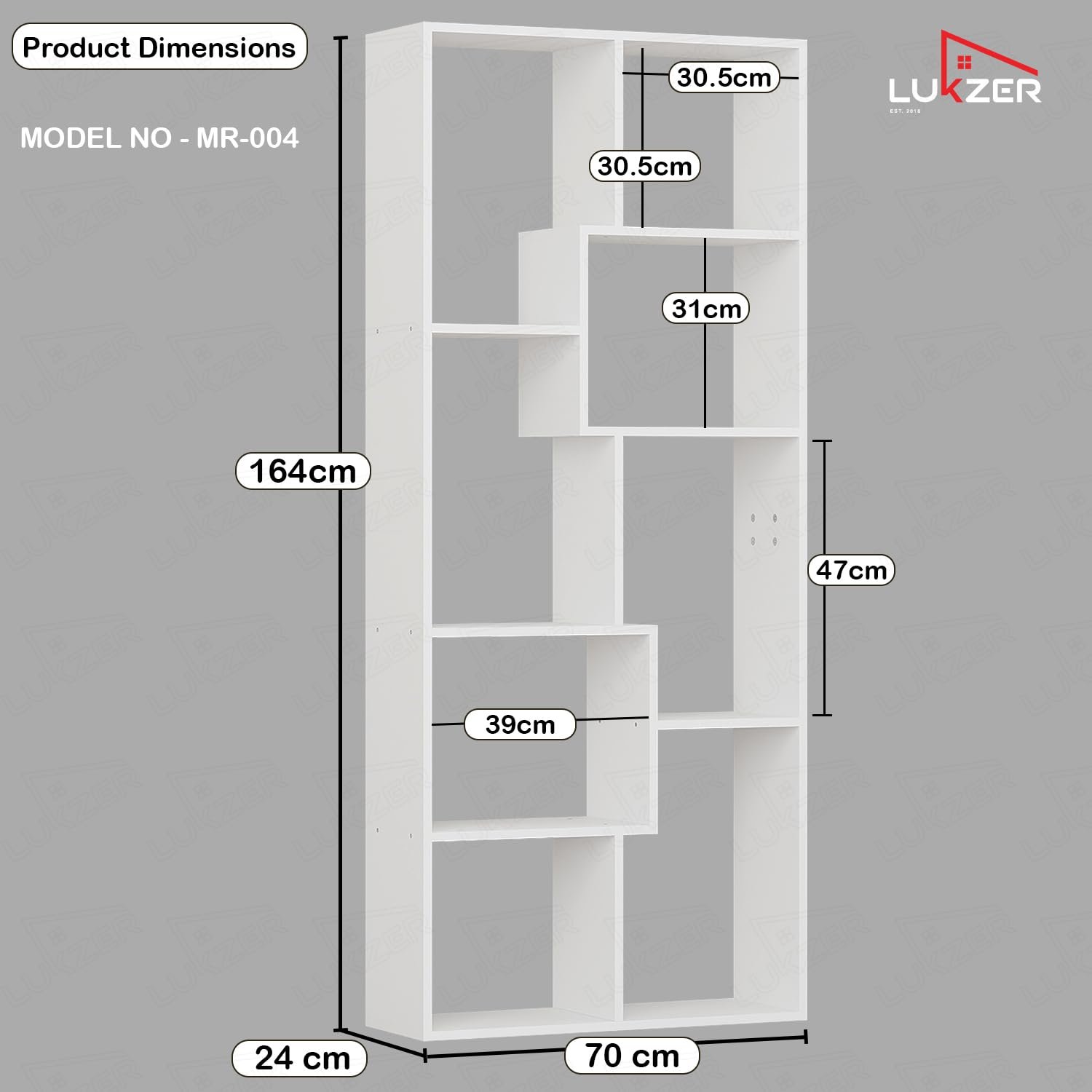 Lukzer 8 Shelves Modern Simple Engineered Wood Book Shelf with Storage Display Rack Open Bookcase Showcase Stand (MR-004/White/164 x 24 x 70 cm) DIY (Do It Yourself) - View 2