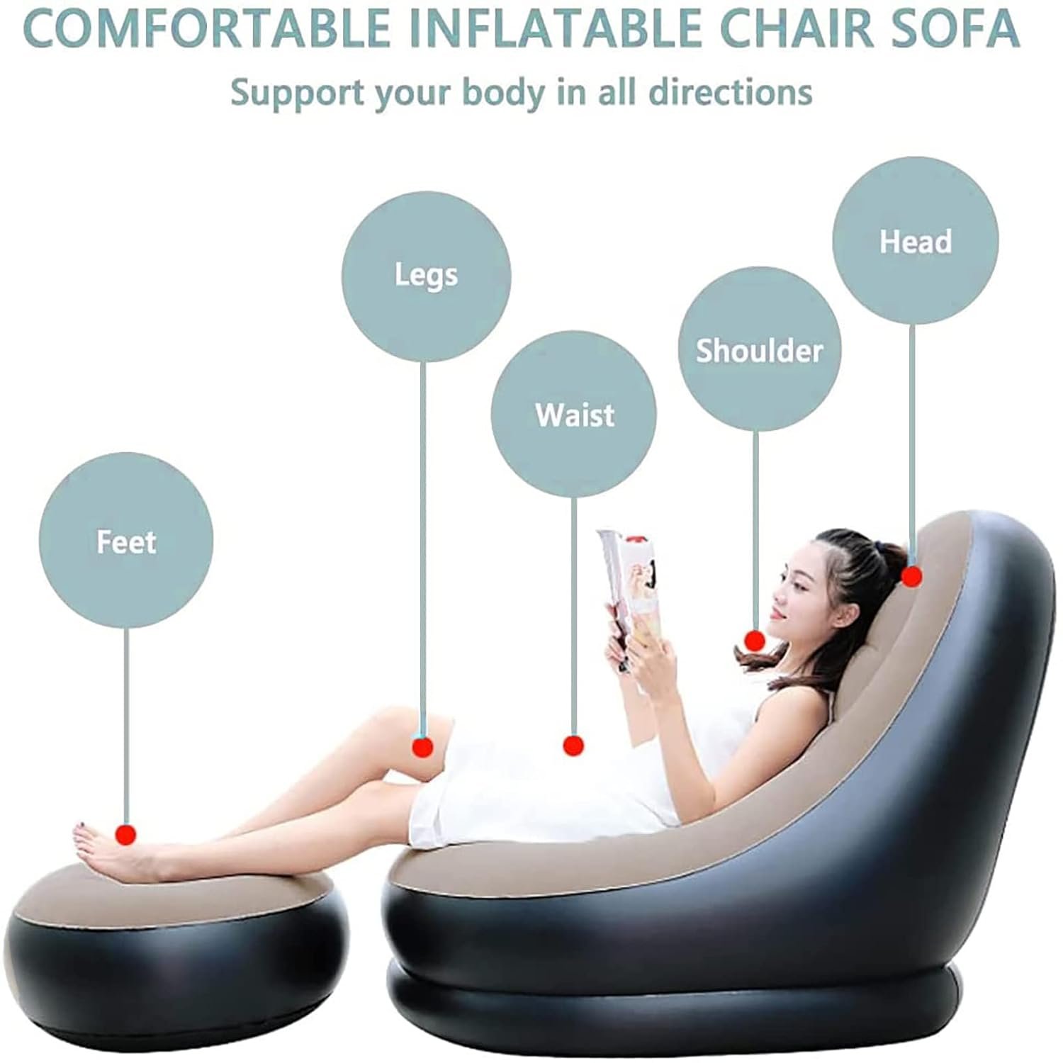 Inflatable Sofa with Household Air Pump - OKSTENCK Air Inflatable Sofa Couch Chair with Footstool for Indoor&amp;Outdoor in Livingroom, Bedroom, Readingroom Office, Balcony, Garden, Courtyard - View 3