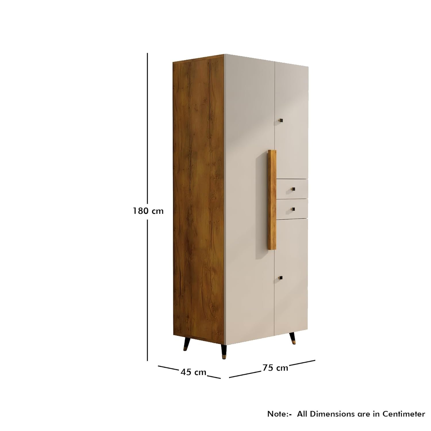 Bniture Wooden Almirah for Clothes, Door for Bedroom, 2 Door Wardrobe with Drawer &amp; Hanging Space (45D x 75W x 180H CM) | 3 Year Warranty (Giant Wood &amp; Frosty White) - View 4