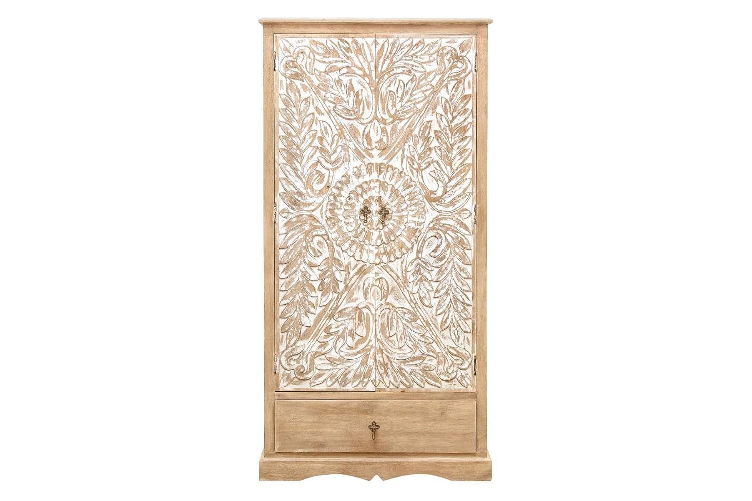 The Attic Jodhpur Carving Wardrobe|Solid Wood Multiple Utility Storage| Clothes Organizer|Wardrobe for Clothes Wooden, almirah for Clothes Wooden|Natural + White Matte Finish - View 5