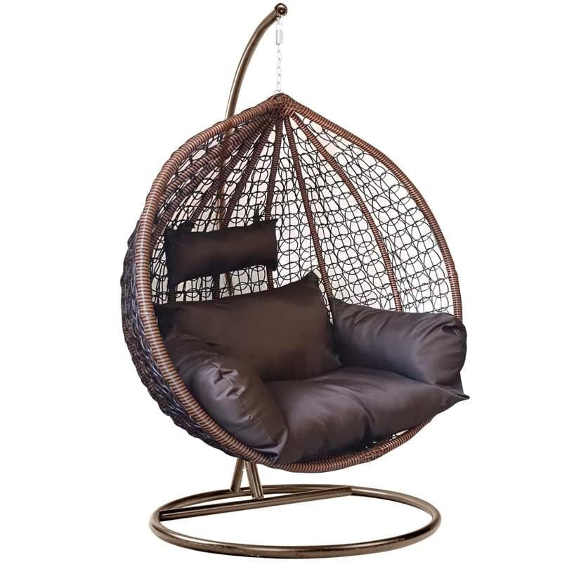 Single Seater Swing Chair with Stand &amp; Cushion Outdoor Indoor Balcony Garden Patio,Powder Coated Frame,UV Protected Wicker,Premium Cushion, Metal - View 2