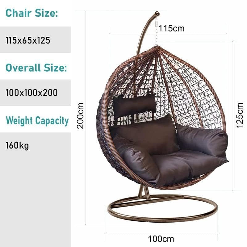 Single Seater Swing Chair with Stand &amp; Cushion Outdoor Indoor Balcony Garden Patio,Powder Coated Frame,UV Protected Wicker,Premium Cushion, Metal - View 3