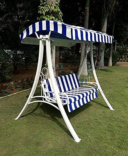 Swing/Jhula Indoor Outdoor With Stand, Roof &amp; Seat 300 Kgs Capacity (White),White, Blue,3 Seater(Hmck-001)(Wrought Iron), 58.66 CM - View 2